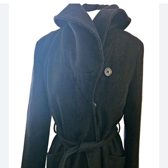 Merona Women's Black Wool Blend Belted Coat Wool Trench Coat Jacket M Versatile - Picture 2 of 10